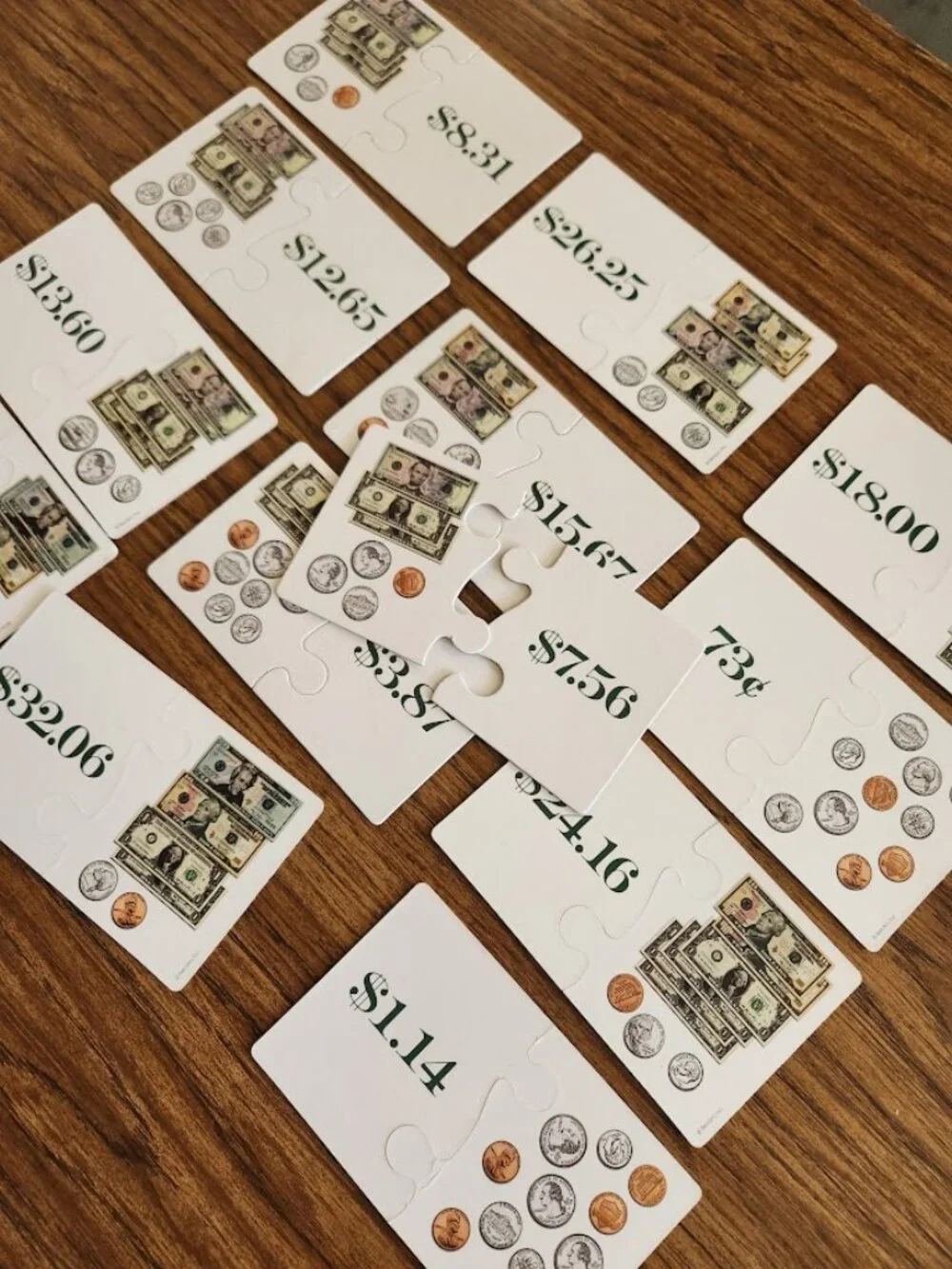 Puzzle Pairs Flash Cards Counting Money Currency Math Double-Sided Game Toy  Inc